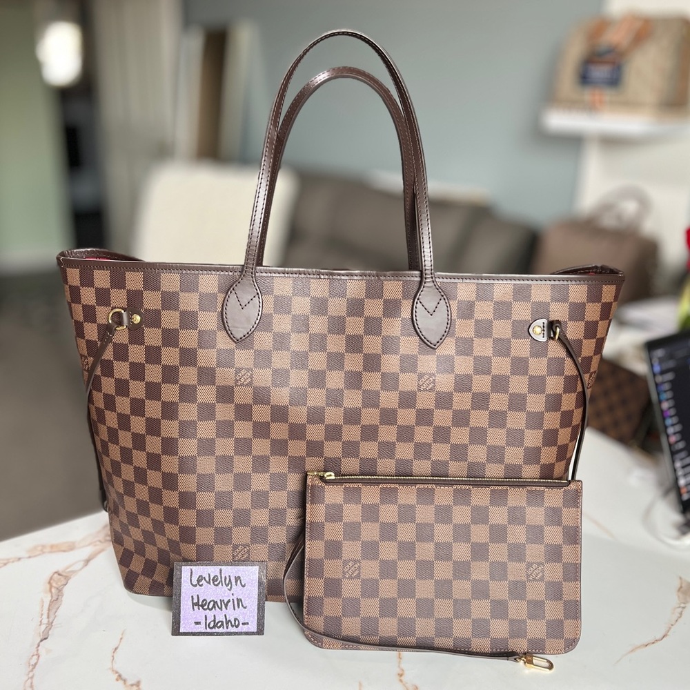 SOLD-Authentic Louis Vuitton Neverfull GM Set Damier Ebene Red
